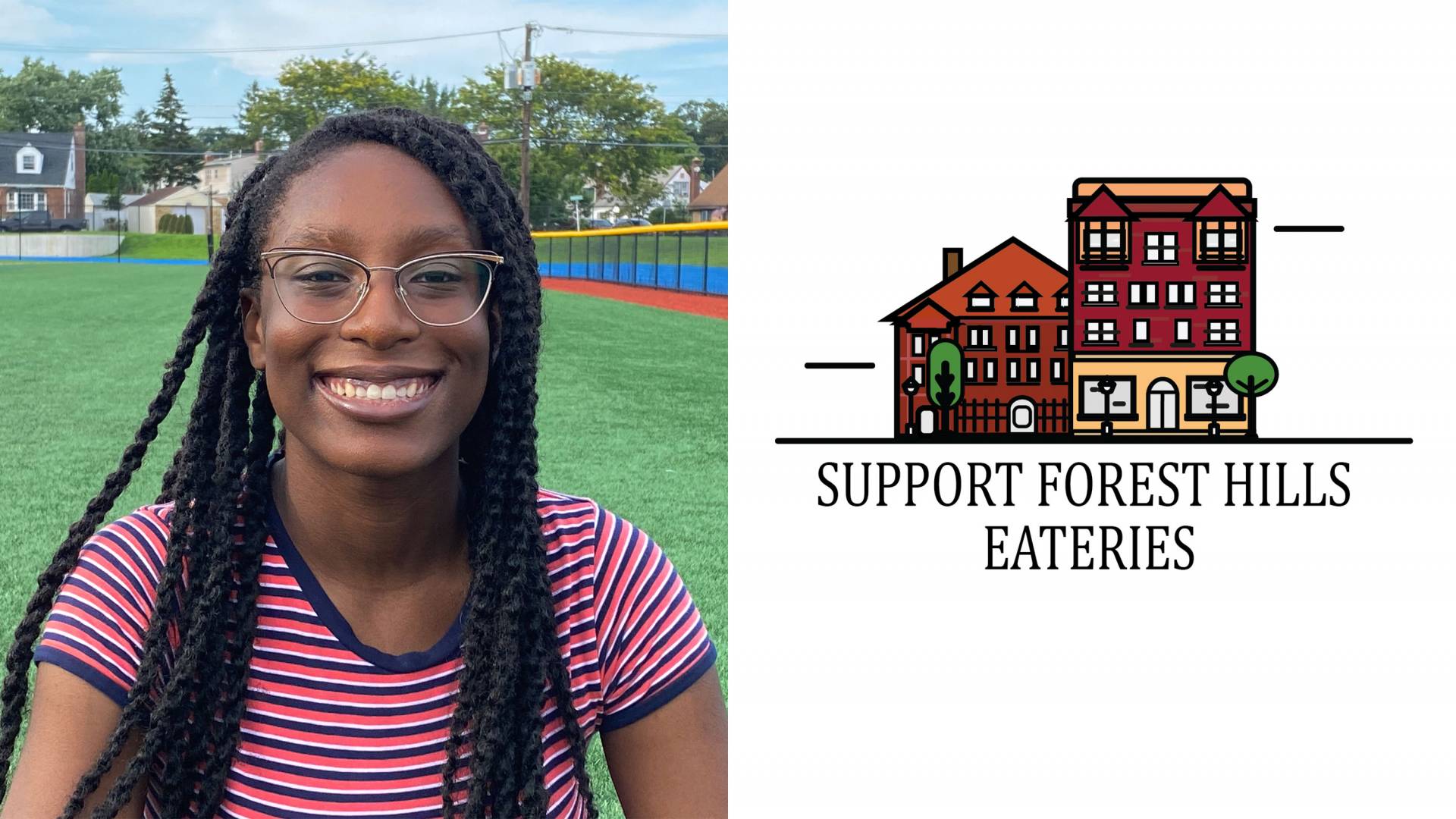 Victoria Agwam '23 with Support Forest Hills Eateries logo